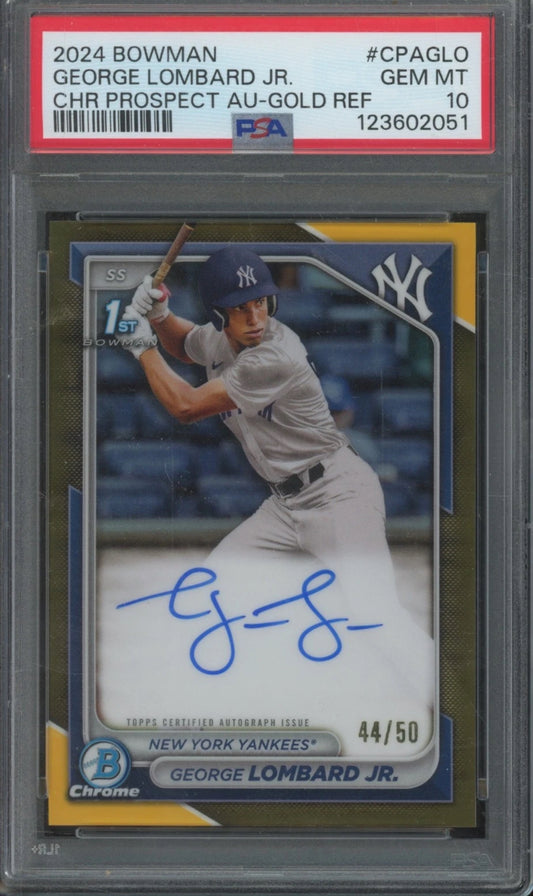 2024 Bowman George Lombard Jr Gold Refractor Auto /50 PSA 10